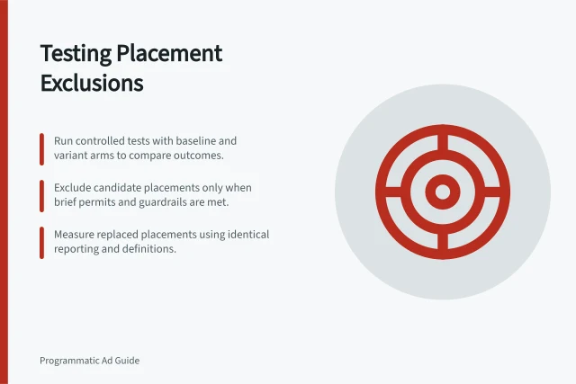 Testing Placement Exclusions: Run controlled tests with baseline and variant arms to compare outcomes.; Exclude candidate placements only when brief permits and guardrails are met.; Measure replaced placements using identical reporting and definitions. Measuring the effect of placement exclusions