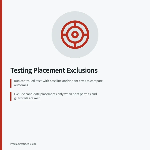 Testing Placement Exclusions: Run controlled tests with baseline and variant arms to compare outcomes.; Exclude candidate placements only when brief permits and guardrails are met.; Measure replaced placements using identical reporting and definitions. Measuring the effect of placement exclusions